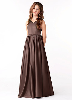 Azazie Hathaway Junior Ganache A-Line Bow Stretch Satin Dress image3