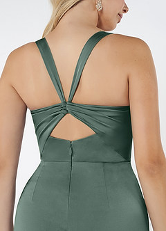 Azazie Mero Bridesmaid Dresses Sea Moss Sheath Pleated Stretch Satin Dress image5