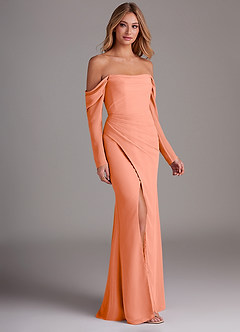 Azazie Hallie Abiti da Damigella Abito Sirena in Chiffon Manica Lunga Tramonto image4