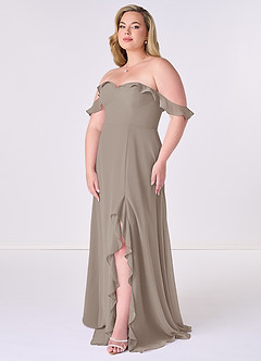 Barbie ♥ Azazie Bridesmaid Dresses Taupe A-Line Off the Shoulder Chiffon Convertible Dress image9