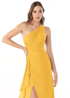 Azazie Maive Bridesmaid Dresses Marigold Sheath Pleated Ruffle Chiffon Dress image5