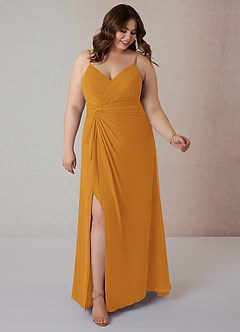 Azazie Emerald Bridesmaid Dresses Butterscotch A-Line Ruffled Chiffon Dress image7