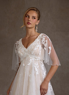 Azazie Renesmee Vestidos de novia Vestido Blanco Diamante Champán de Tul de Línea A con Lentejuelas image6