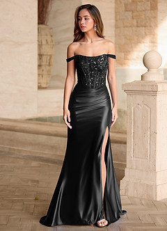 Valeria Black Velvet Sequins Corset Satin Prom Dress Ready to Ship