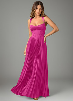 Azazie Avenelle Robes de demoiselle d'honneur Robe Trapèze en Satin extensible Corset Fuchsia image1