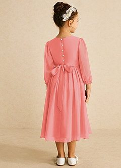 Azazie Lolo Flower Girl Dresses Coral A-Line with Sleeves Chiffon Dress image5