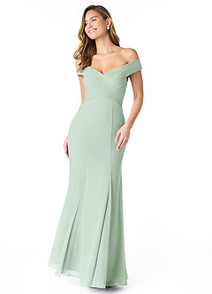Azazie Lecia Bridesmaid Dresses Agave Empire Off-The-Shoulder Pleated Chiffon Convertible Dress image1