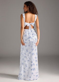 Azazie Jesaphine Bridesmaid Dresses Blue Cottage Floral Sheath Bow Chiffon Dress image2