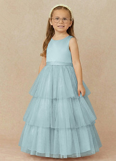 Azazie Margie Flower Girl Dresses Mist A-Line Bow Tulle Dress image3