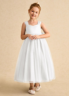Azazie Chickadee vestidos de niña de las flores Vestido de Blanco de Satin Mate de Corte Princesa con Escote de Corazón image5