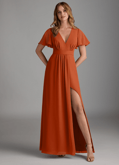 Azazie Zaniah Bridesmaid Dresses Burnt Orange A-Line Chiffon Dress image1