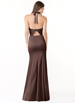Azazie Emeria Brautjungfernkleider Meerjungfrau-Linie Plissee Stretch-Satin Kleid Ganache image2