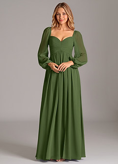 Azazie Bailee Bridesmaid Dresses Olive A-Line Long Sleeve Chiffon Dress image6