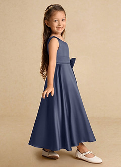 Azazie Lindy Flower Girl Dresses Stormy A-Line Pleated Matte Satin Dress image5