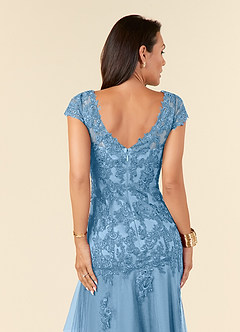 Azazie Romy Mother of the Bride Dresses Steel Blue Mermaid V-Neck Sequins Tulle Dress image6