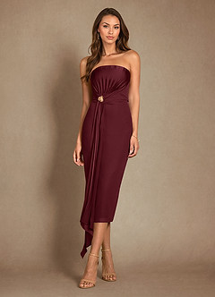 Azazie Dinanta Mother of the Bride Dresses Cabernet Column Pleated Chiffon Dress image4