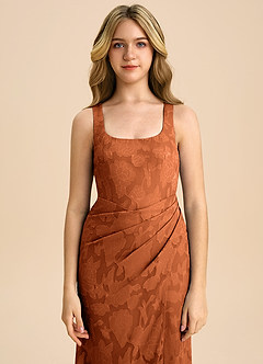 Azazie Mero Junior Robe Fourreau en Blumen-Burnout Plissée Orange Brûlée image7