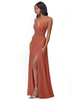 Azazie Everleigh Abiti da Damigella Abito A-Line in Chiffon con Scollo a Cuore a Pieghe Argilla image4