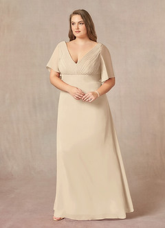 Azazie Alessa Mother of the Bride Dresses Champagne A-Line V-Neck Pleated Chiffon Dress image9