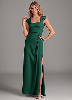 Azazie Laila Bridesmaid Dresses Dark Green A-Line Pleated Stretch Satin Dress image3