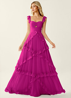 Mirabelle Hot Pink Chiffon Corset Lace Up Back Ruffled Prom Dress image6