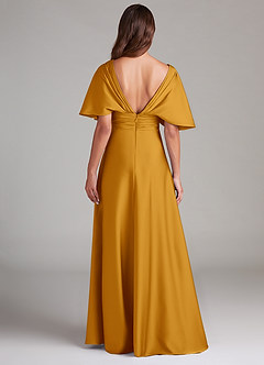 Azazie Pamela Bridesmaid Dresses Butterscotch A-Line Pleated Stretch Satin Dress image2