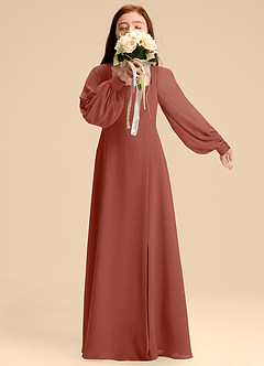 Azazie Bondi Junior Auburn A-Line Blouson Chiffon Dress image1