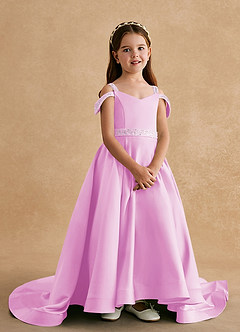 Azazie Jodi vestidos de niña de las flores Vestido de Rosa Caramelo de Satin Mate de Corte En A image4