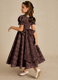 Azazie Joss Flower Girl Dresses Ganache A-Line with Sleeves Floral Burnout Dress image2