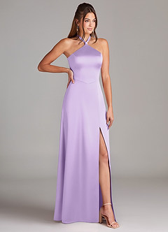 Azazie Elliana Bridesmaid Dresses Lilac A-Line Side Slit Stretch Satin Dress image3