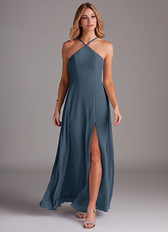 Azazie Bailey Bridesmaid Dresses Neptune A-Line Halter Side Slit Chiffon Dress image4