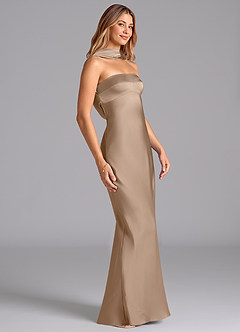 Azazie Lusinda Bridesmaid Dresses Taupe Mermaid Strapless Stretch Satin Dress image6