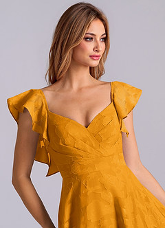 Azazie Leilani Robes de demoiselle d'honneur Robe Trapèze en Blumen-Burnout Encolure en Forme de Cœur Caramel écossais image7