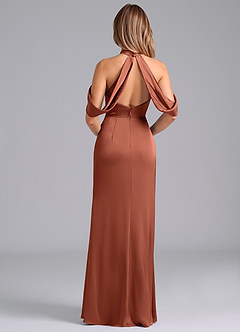 Azazie Bonny Bridesmaid Dresses Clay Mermaid Off the Shoulder Stretch Satin Dress image2