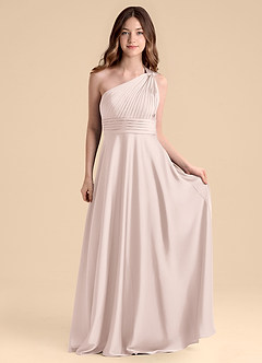 Azazie Charlize Junior Abito A-Line in Raso Elasticizzato Plissettato Rosa Rossore image4