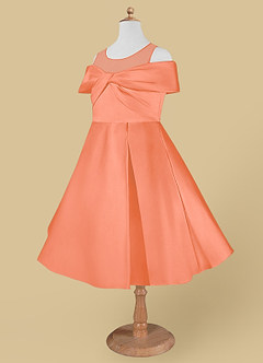 Azazie Shirin Flower Girl Dresses Sunset A-Line Off the Shoulder Matte Satin Dress image7