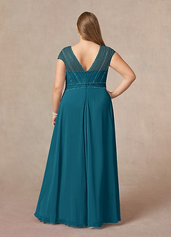 Azazie Star Mother of the Bride Dresses Ink Blue A-Line V-Neck sequins Chiffon Dress image7