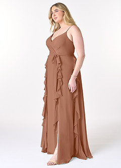 Azazie Peyton Robes de demoiselle d'honneur Robe Trapèze en Mousseline de soie Rayé Bronze image9