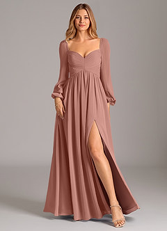 Azazie Alia Brautjungfernkleider A-Linie Langarm Chiffon Kleid Zedernrose image1