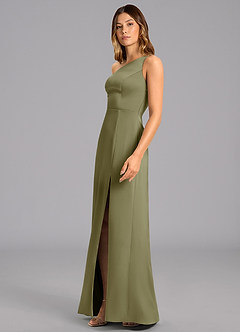 Azazie Phaedra Jurken voor bruidsmeisjes Jurk van Stretch Satijn met A-Lijn One-Shoulder Pistache image5