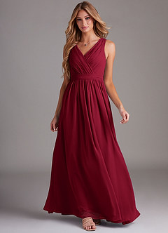 Azazie Kingsley Bridesmaid Dresses Burgundy A-Line Lace Chiffon Dress image3