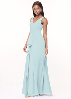 Azazie Julianna Brautjungfernkleider A-Linie Chiffon Kleid Nebel image3