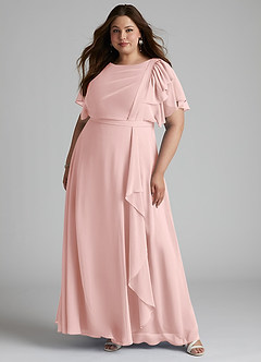 Azazie Aaliyah Robes de demoiselle d'honneur modestes Robe Trapèze Plissé à encolure dégagée Longueur ras du sol Mousseline de soie image6