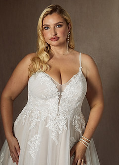 Azazie Avarie Vestidos de novia Vestido de Diamante Blanco de Tul de Corte en A con Lentejuela image10