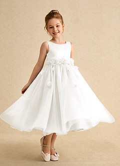 Azazie Lux Robe Demoiselle D'honneur Fillette Robe Trapèze en Tulle Perlé Ivoire image1
