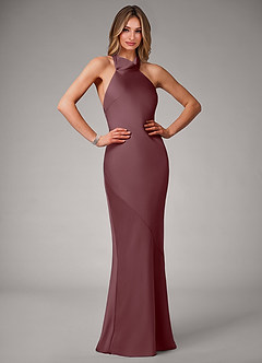 Azazie Velli Bridesmaid Dresses Sangria Mermaid Stretch Satin Dress image1