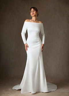 Azazie Marlin Wedding Dresses Diamond White Mermaid Off the Shoulder Satin Dress image5