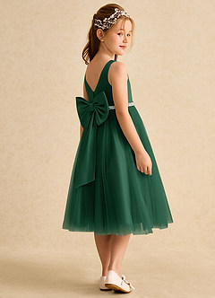 Azazie Firefly Blumenmädchenkleider A-Linie Schleifen Matte Satin Kleid Dunkelgrün image2