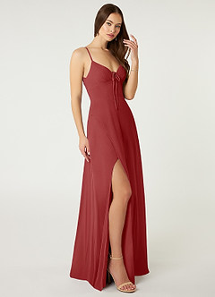Azazie Minie Bridesmaid Dresses Rust A-Line Bow Chiffon Dress image4