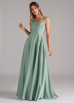 Azazie Shaude Bridesmaid Dresses Agave A-Line Pleated Stretch Satin Dress image6